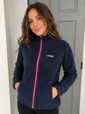 NWT Columbia Mount Cannon Fleece Full Zip Jacket Navy Blue Pink L